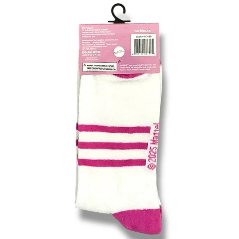 Barbie Crew Socks Pink and White Adult 9-13  One Size